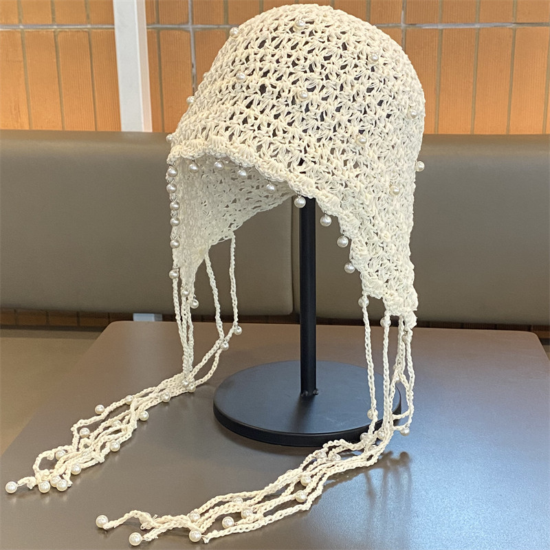 薄款镂空手工针织帽子女夏季时尚百搭编织堆堆帽圆脸显脸小包头帽