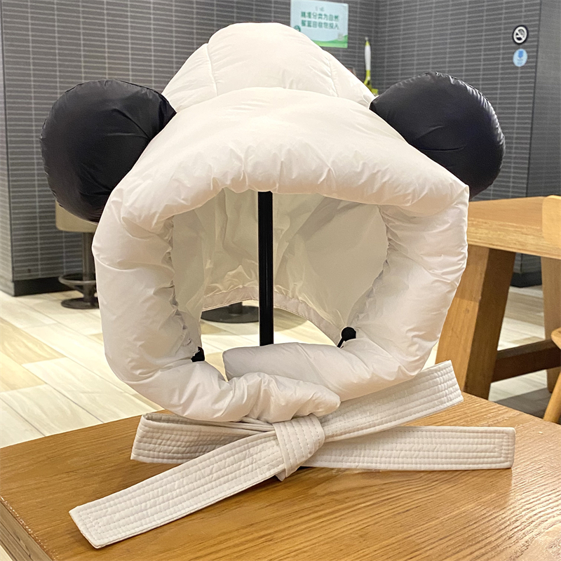 冬季新款可爱熊猫耳朵轻盈羽绒帽