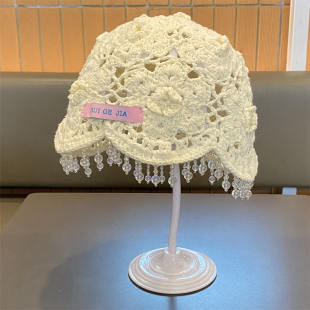 波西米亚风流苏包头帽子女夏季 针织帽 编织镂空花朵套头帽气质薄款
