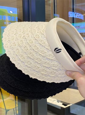 夏季新款蕾丝防晒空顶帽女户外出游时尚百搭遮阳帽度假沙滩太阳帽