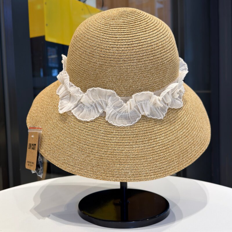 法式蕾丝花边大檐渔夫帽女夏季帽