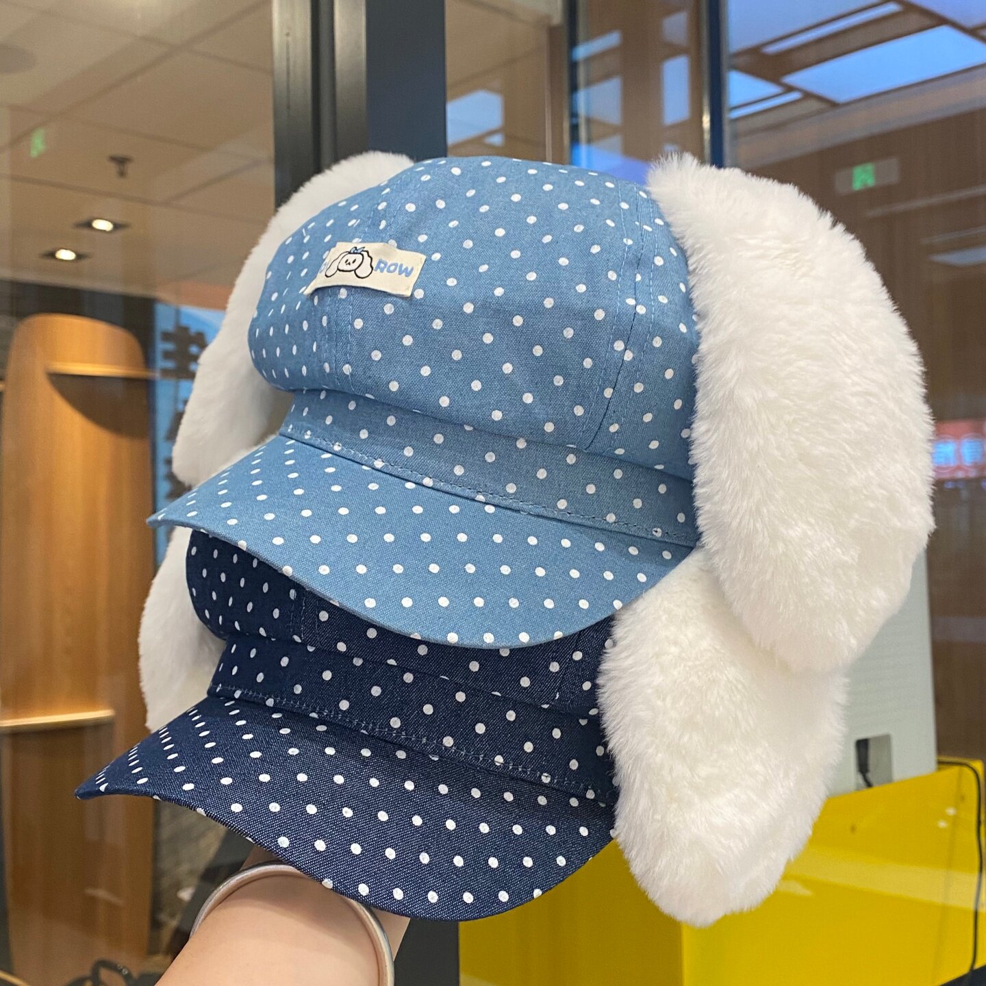 可爱毛绒兔耳朵八角帽女春秋甜美