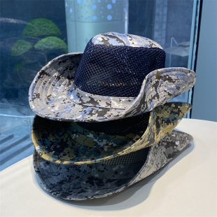 春夏新款 男大檐户外钓鱼登山帽网眼透气遮阳帽防晒帽迷彩太阳帽子