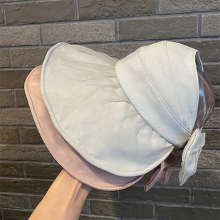 新款 百搭蝴蝶结遮阳帽甜美可爱空顶网纱防晒帽显脸小渔夫帽 女时尚