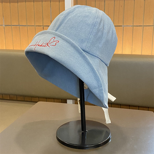 个性 时尚 卷边水桶帽遮阳防晒帽 纯色牛仔渔夫帽子女春夏季 网红同款