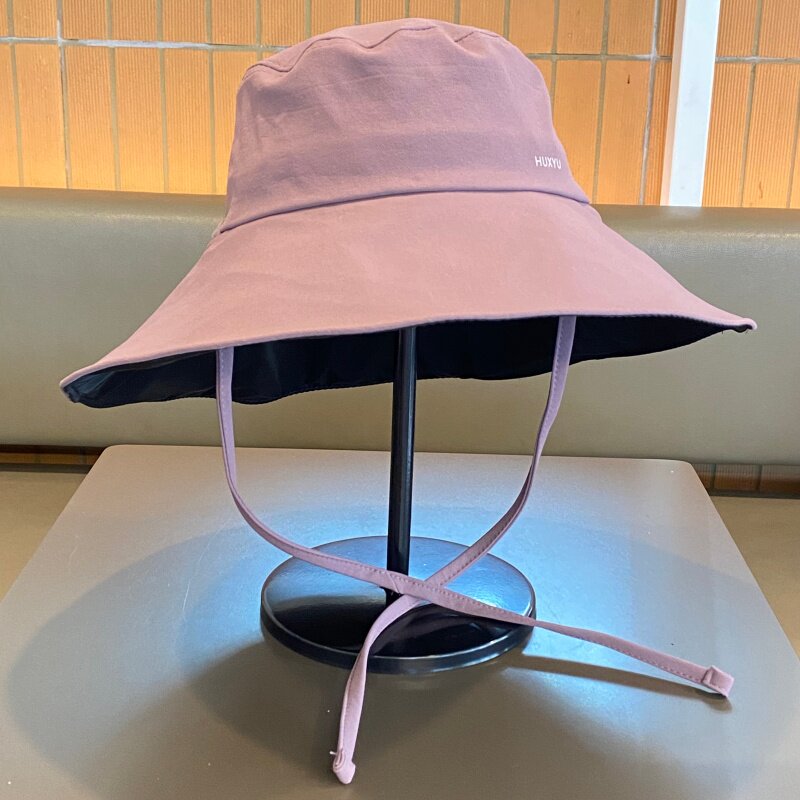 大檐黑胶防晒遮阳帽子女夏季户外出游太阳帽时尚休闲显脸小渔夫帽