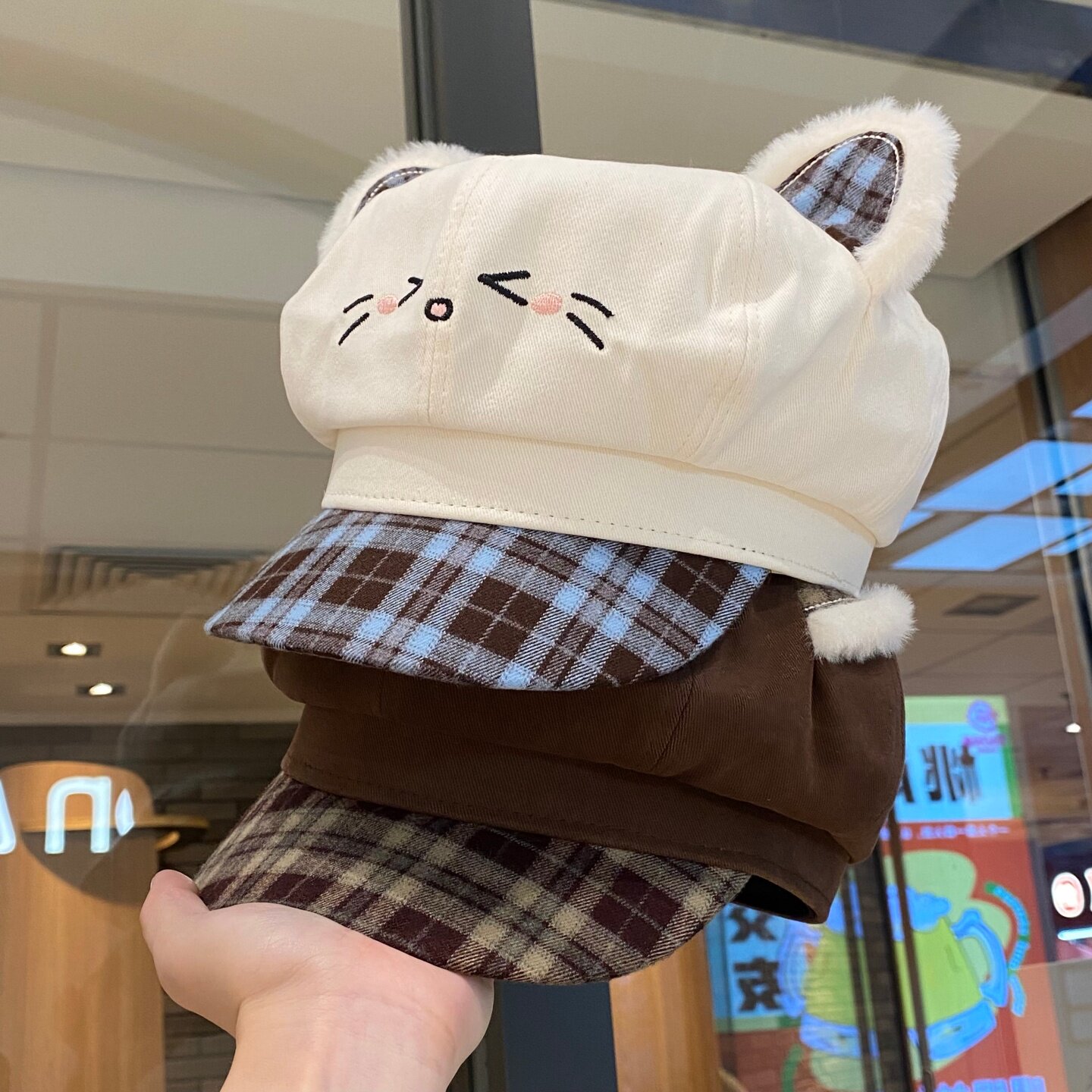 甜美卡通猫咪耳朵八角帽女春秋帽