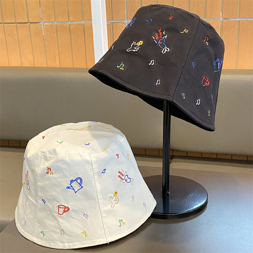 渔夫帽女春夏刺绣音符薄款防晒帽