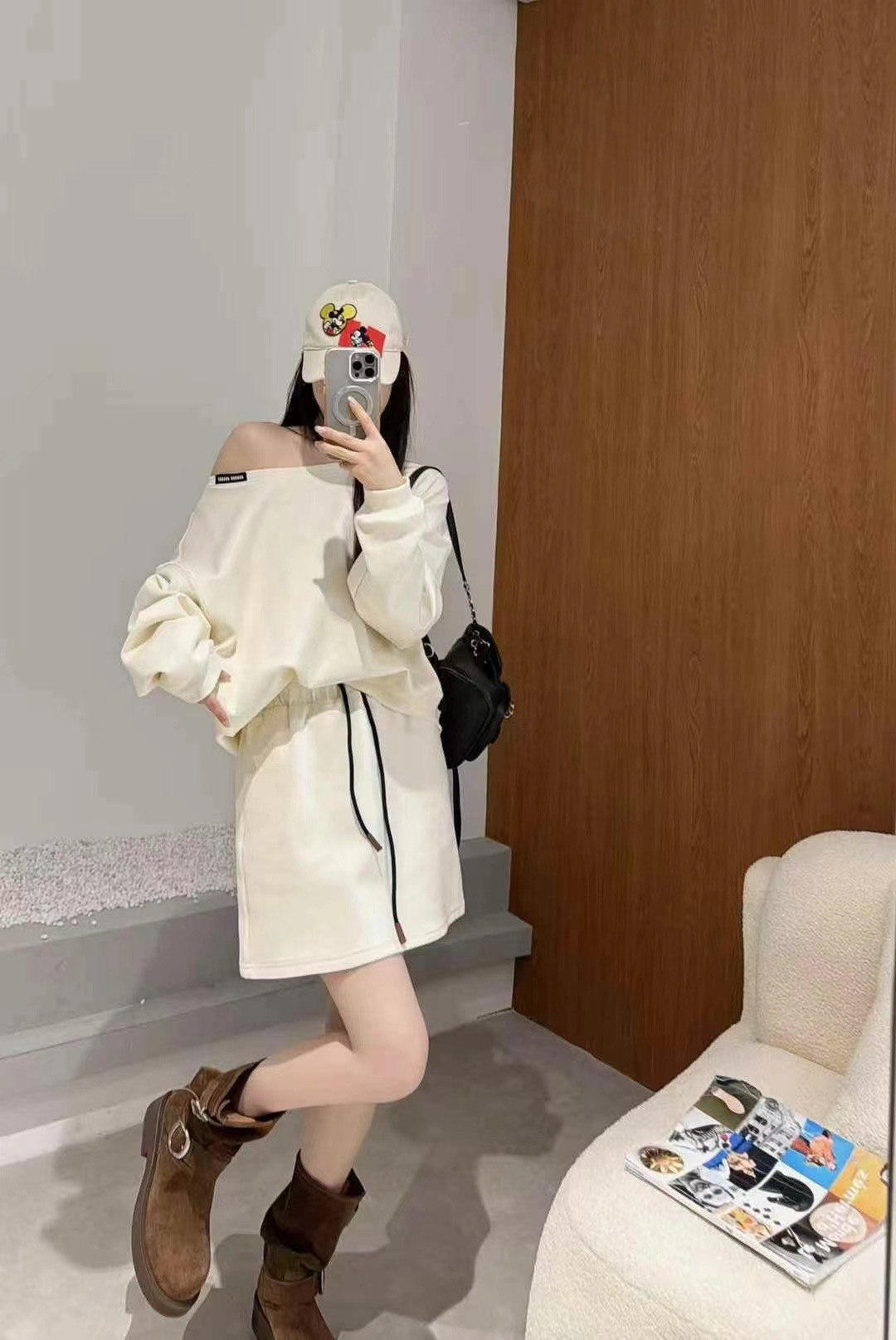 欧洲站2025早春新款时尚百搭圆领宽松显瘦字母卫衣+半身裙套装女