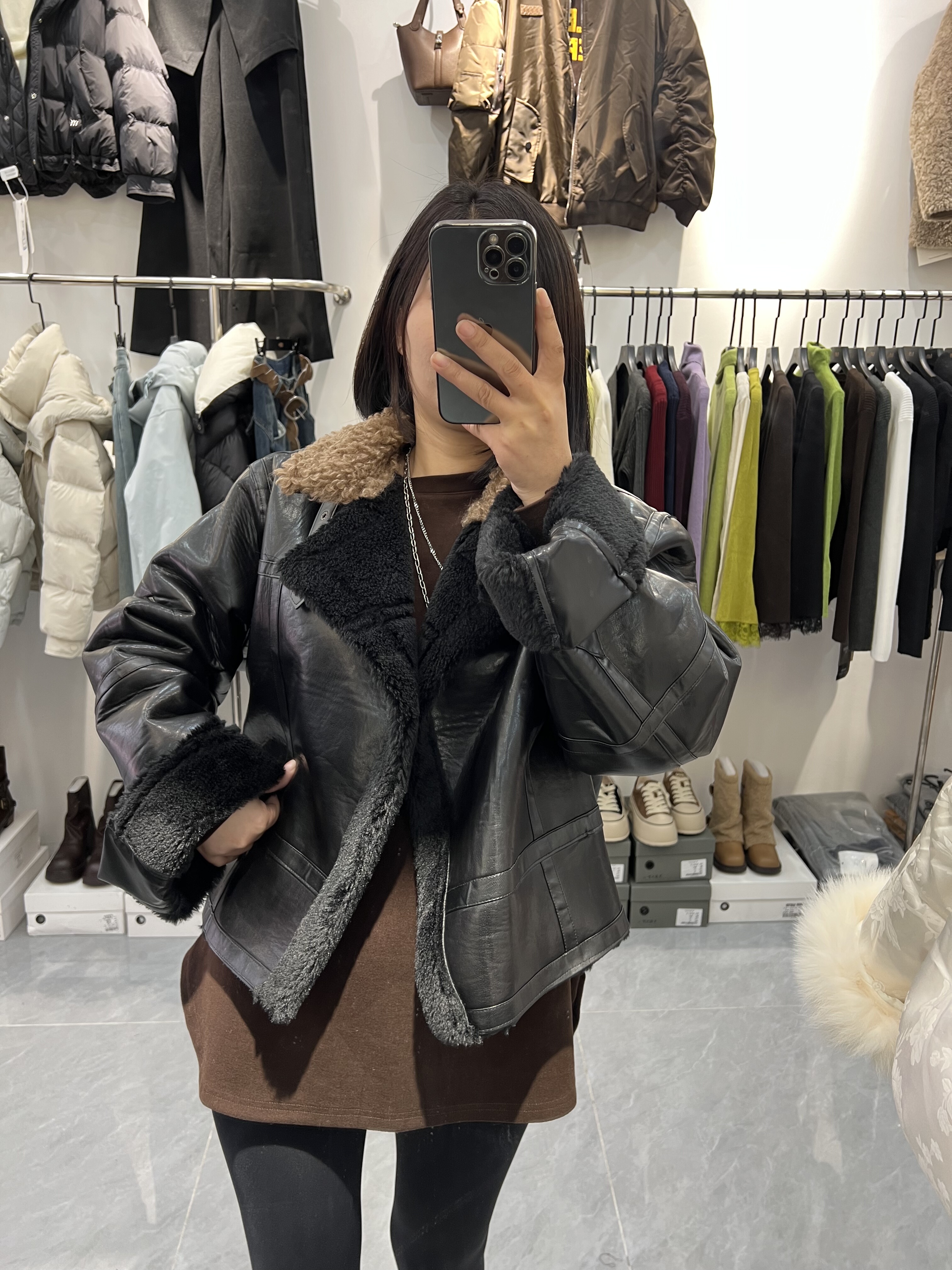 欧洲站2025秋冬新款韩版宽松显瘦百搭休闲皮毛一体外套女中长款女