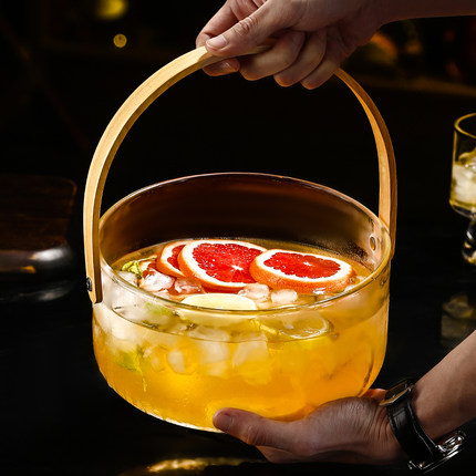 斗酒酒具水果桶容器透明手提玻璃桶夏日野餐水果桶盆快乐桶冰桶