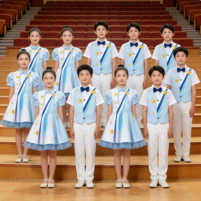 六一女童合唱朗诵蓝色演出服