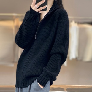 胖MM300斤大码秋冬装加绒加厚立领拉链开衫针织长袖毛衣女ins风潮