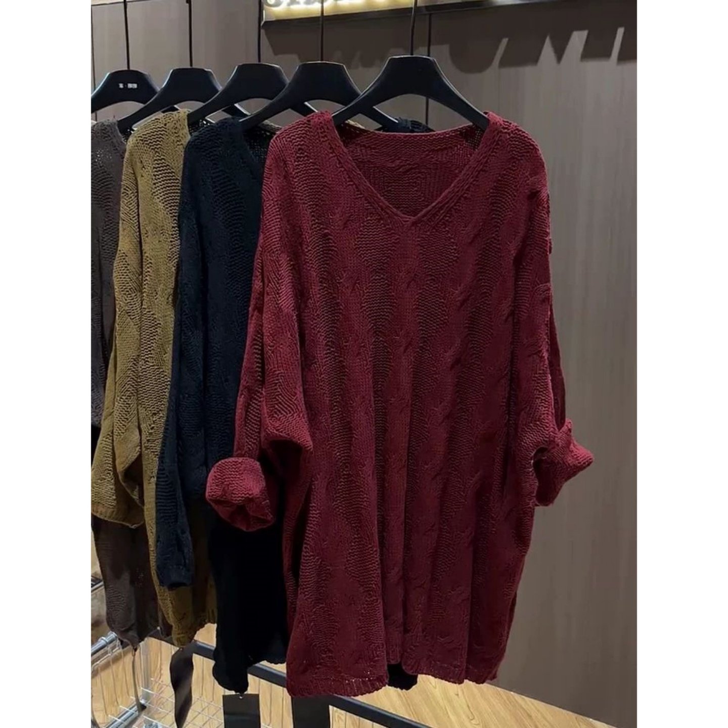 高级感V领麻花针织衫女套头长袖