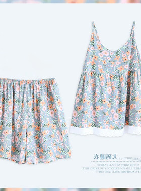 大码夏季无袖吊带睡衣短裤套装女