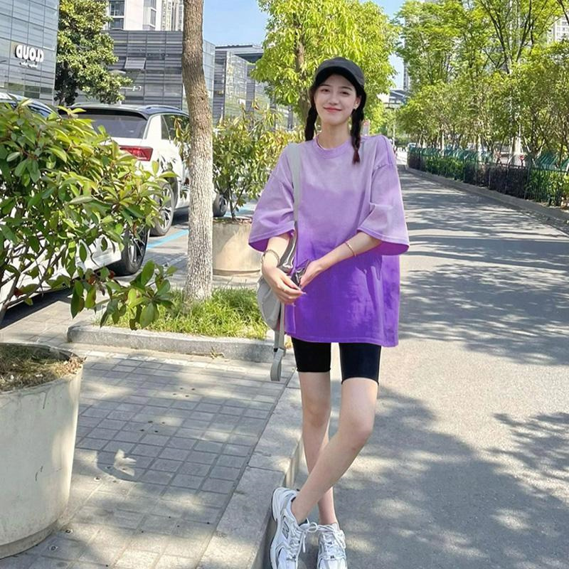 夏季新款胖MM300斤大码宽松显瘦扎染渐变中长款遮肉短袖T恤上衣女