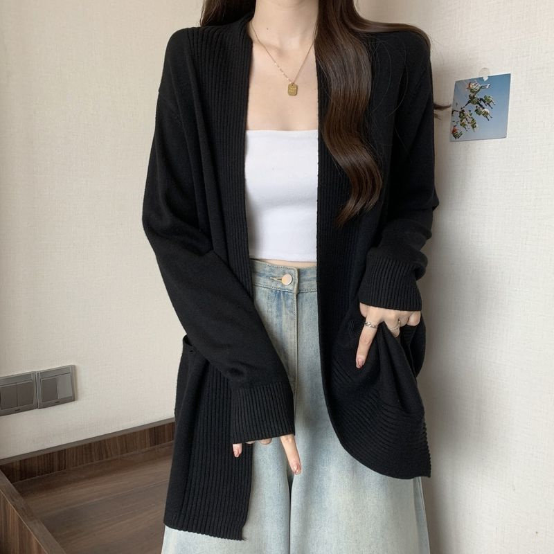 春秋简约慵懒风舒适百搭纯色胖MM300斤加大码女款开衫披肩针织衫