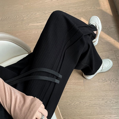 大码薄款开叉高腰宽松运动长裤女