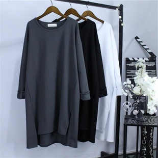 纯色简约风中长款 休闲圆领打底衫 长袖 秋季 T恤 女装 胖MM300斤特大码