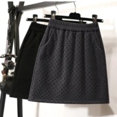 300斤大码 胖MM秋冬高腰波点A字半身裙假下摆打底遮肚气质显瘦短裙