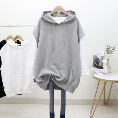 中长款女装纯色连帽无袖春秋卫衣