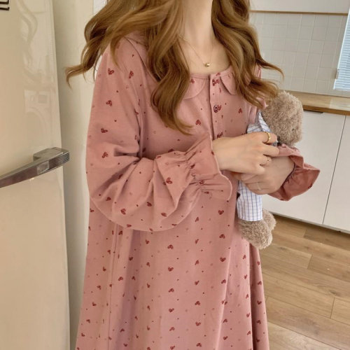 春秋新款特大码中长款家居服睡裙