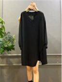 拼接V领休闲打底长袖 胖MM宽松遮肚中长款 上衣女 300斤大码 春秋新款