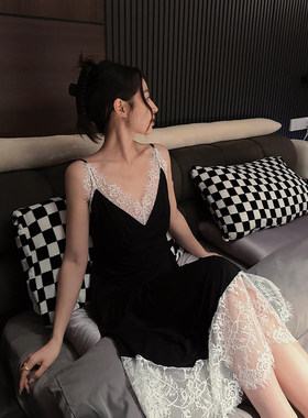 法式蕾丝无袖吊带长裙女装连衣裙