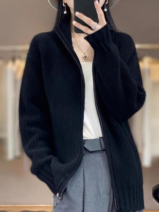 开衫 保暖女气质休闲高领胖MM300斤超大码 针织毛衣外套 厚款 秋冬季