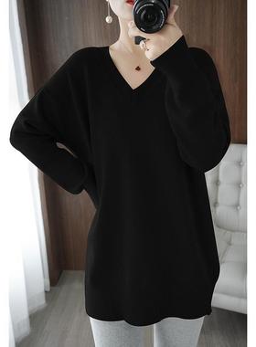 300斤特大码胖mm针织打底衫女秋冬季宽松400加肥V领上衣毛衣外套