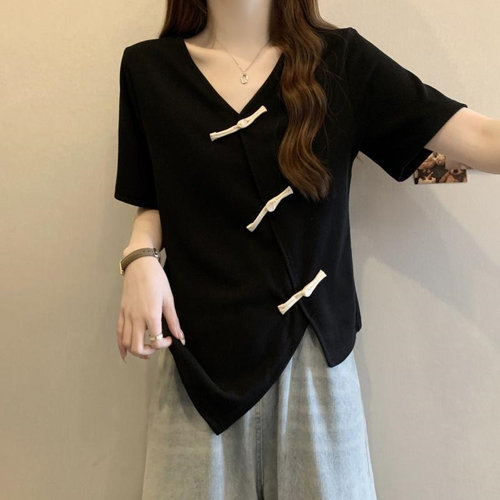 不规则复古风设计女装夏短袖上衣