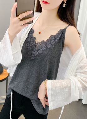 夏季新款胖MM2-300斤大码性感蕾丝拼接V领吊带休闲宽松打底背心女
