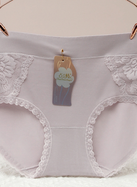 小众女士中腰拼接蕾丝内裤女款亲肤舒适提臀红色性感薄款三角裤头