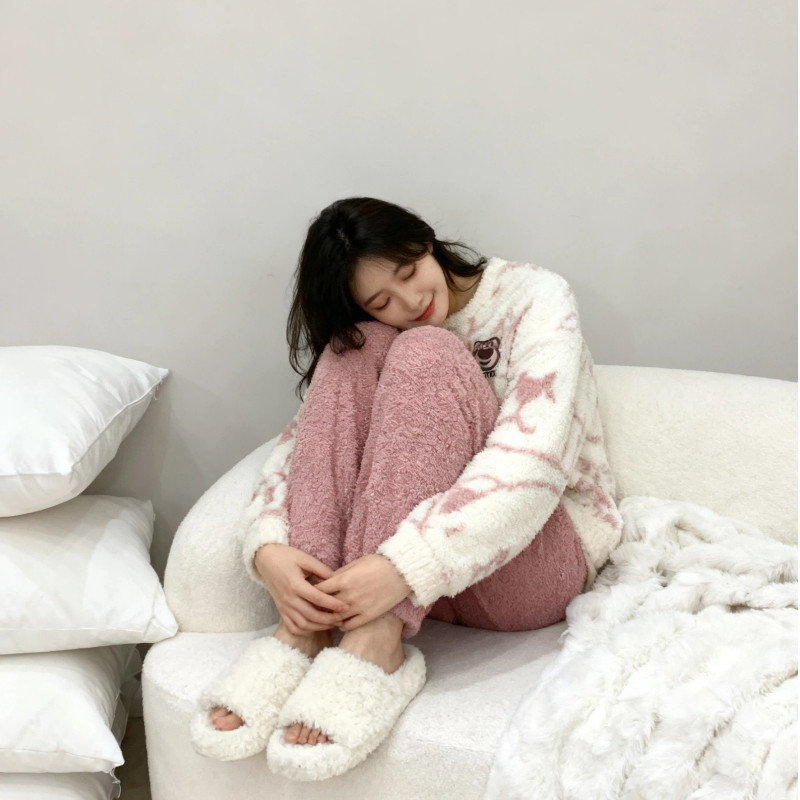 珊瑚绒睡衣女冬天甜美可爱家居服保暖加绒加厚网红学生秋冬季套装