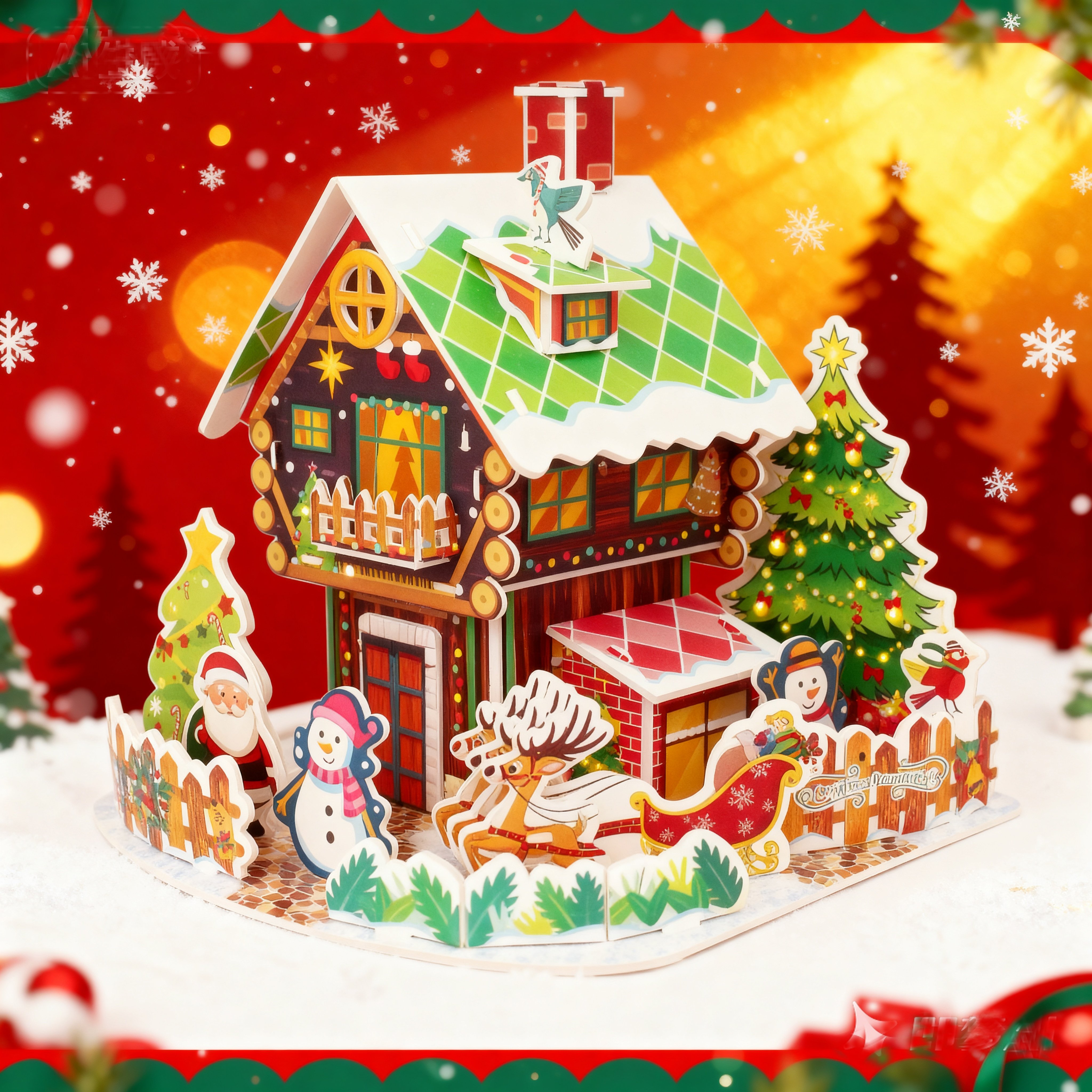 圣诞树屋3d立体拼图儿童手工diy火车城堡模型拼装幼儿园益智玩具