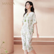 5A抗菌 女士大码 纯棉睡衣女夏季 短袖 玛伦萨 套装 薄款 长裤 家居服