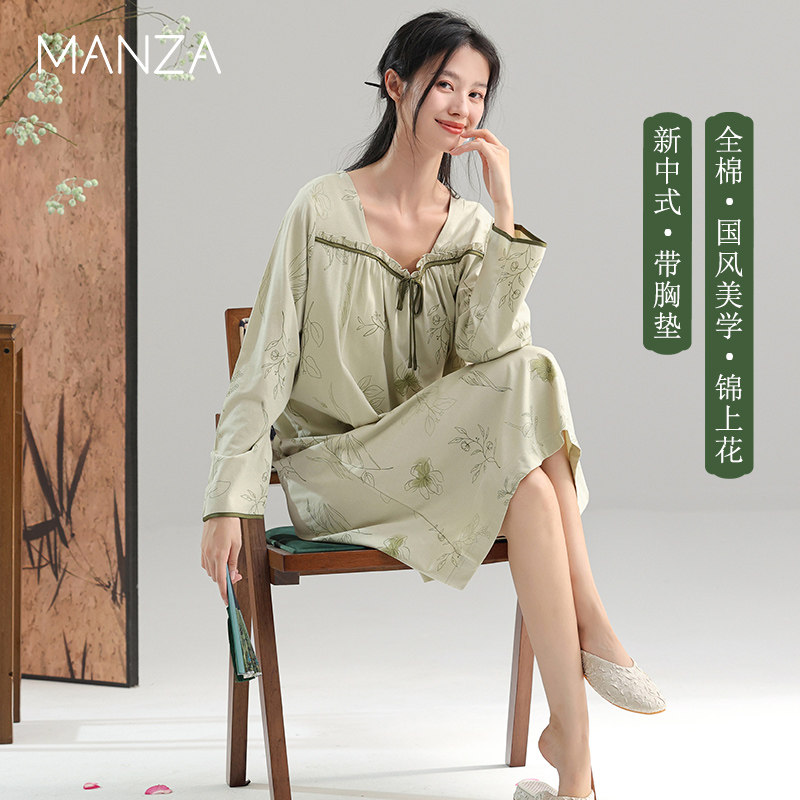纯棉睡裙女带胸垫女士家居服图片