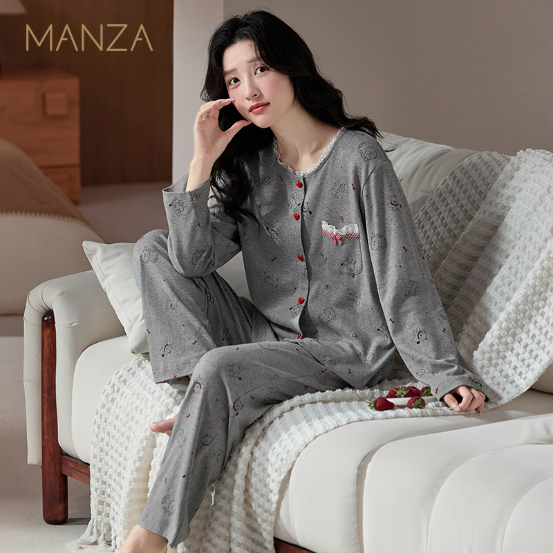 100%纯棉睡衣女大码可爱风长袖