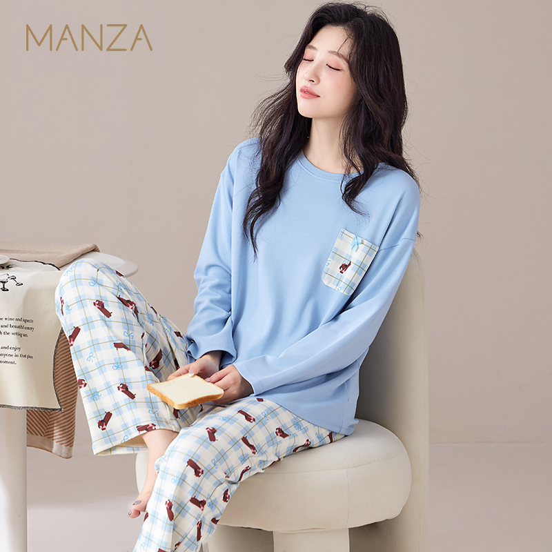纯棉睡衣女款春秋季长袖长裤