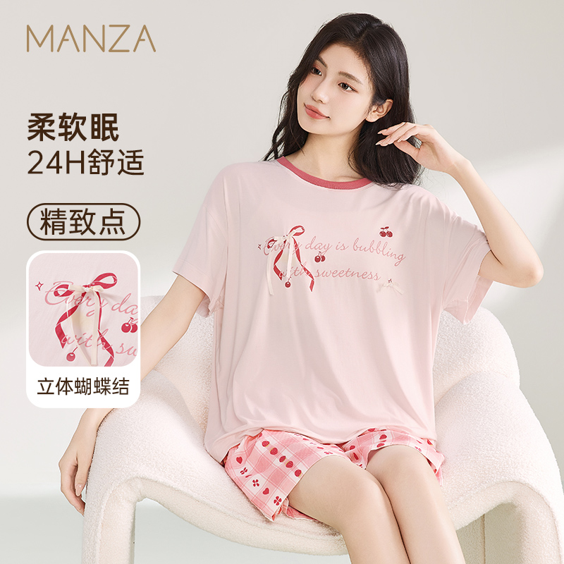 睡衣女夏季纯棉短袖短裤家居服