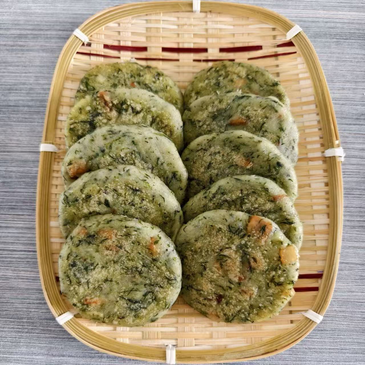 六安蒿子粑粑清明粑粑带咸肉腊肉米面粑粑安徽舒城特产非毛香粑粑