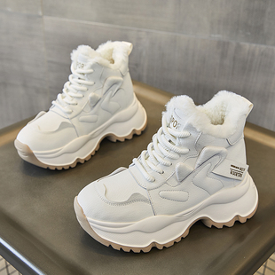 厚底雪地靴女2024冬季新款内增高棉鞋户外保暖加绒防滑东北老爹鞋