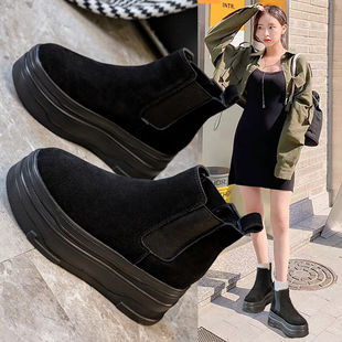 内增高马丁靴女2025新款秋冬百搭休闲厚底松紧口短靴复古切尔西靴