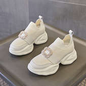 小个子厚底炸街弹力针织网面女鞋 内增高老爹鞋 女透气2025春夏新款