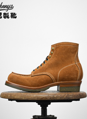 强尼制靴 Moctoe莫卡辛马克缝金尊翻毛牛皮工装靴高帮固特异男鞋