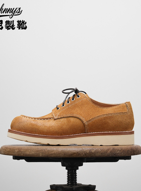 强尼制靴 Moctoe莫卡辛头复古工装靴金尊翻毛牛皮低帮男靴固特异