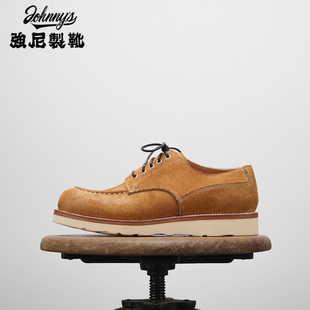 强尼制靴 Moctoe莫卡辛头复古工装靴金尊翻毛牛皮低帮男靴固特异