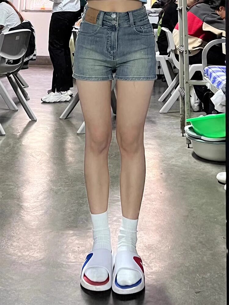 梨形身材微胖女生辣妹短裤女加大码高腰弹力显瘦紧身包臀牛仔热裤