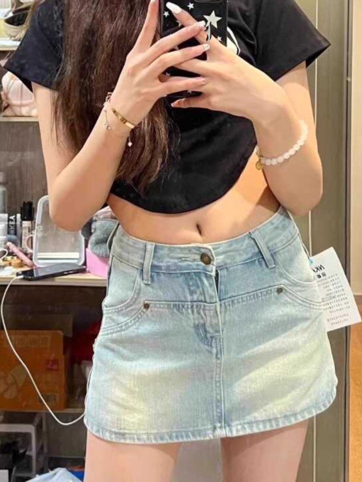 高腰夏季女牛仔短内衬裤裙辣妹半身裙显瘦防走光设计感复古包臀