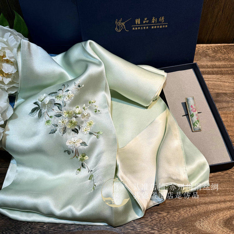 非遗宋锦发夹纯真丝手工苏绣丝巾